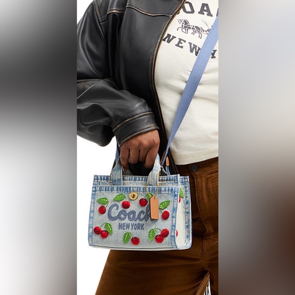 Coach Blue Denim Tote with Red Cherry Design - Picture 11 of 11